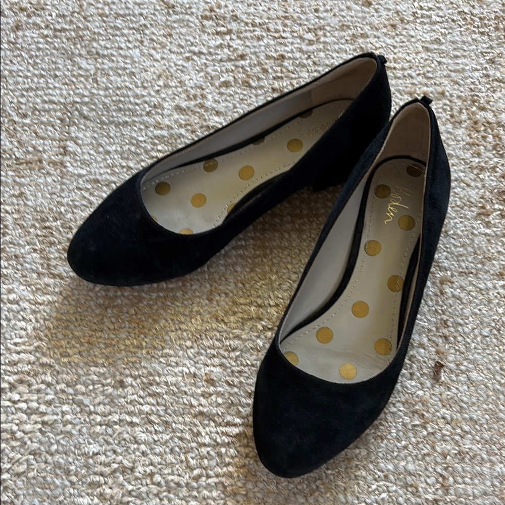 Boden Black Suede Flats with 1/2 inch Block Heel, Size 38